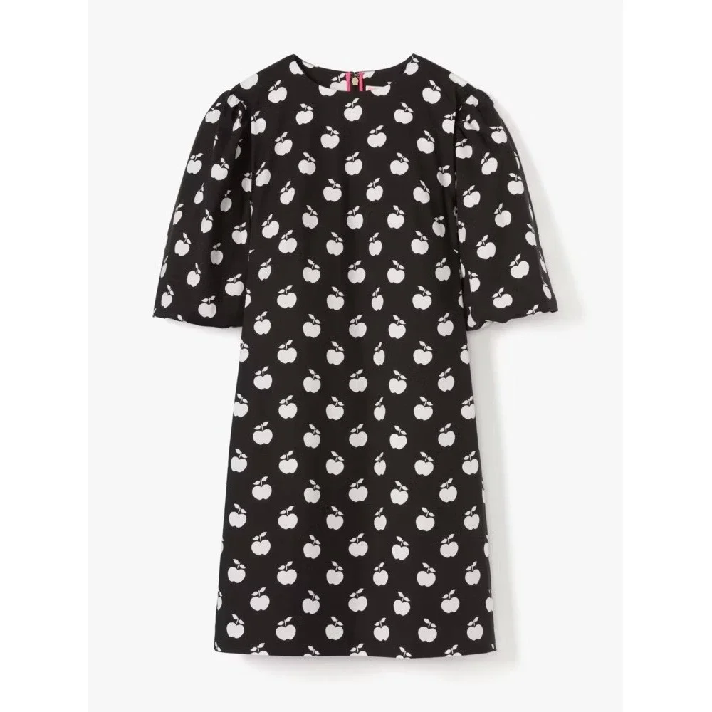 KATE SPADE New York Apple Toss Taxi Dress Puff Sleeve Lined Black White Size 8